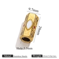 Golden stainless steel hexagonal charm bead with colorful enamel and black line textures - Sun Radiating Pattern (3050)