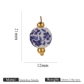 Ciondolo in ceramica blu e bianca con cappucci in acciaio inox, 21 mm per 12 mm - Floreale Blu 12mm