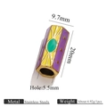 Hexagonal stainless steel DIY charm bead with yellow and green enamel finish - Purple Green Geometric Block Pattern (3050)
