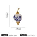 Pendente con perla in ceramica blu e bianca con ganci in acciaio inossidabile dorato - Floreale Blu 10mm