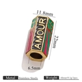 Hexagonal stainless steel AMOUR bead with pink and green enamel in gold finish - AMOUR Letter Long Pattern (3050)