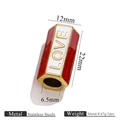 Hexagonal stainless steel LOVE bead with red and white enamel for DIY jewelry - LOVE Red Letter Pattern (3050)