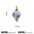 Pendaglio in ceramica di porcellana blu e bianca con finiture in acciaio dorato - Longevità Blu Chiaro 10mm