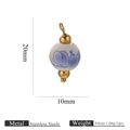 Ciondolo a sfera in porcellana blu e bianca con gancio in acciaio inossidabile dorato - Prugno Blu Chiaro 10mm