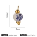 Pendente con perla in porcellana bianca e blu e acciaio inossidabile 20x8mm - Floreale Blu 8mm