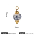 Ciondolo in porcellana bianca e blu con acciaio inossidabile dorato, 20x8mm - Prugno Blu Scuro 8mm