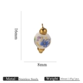 Ciondolo floreale in ceramica blu e viola con acciaio inossidabile 16x8mm - Orchidea Oro 8mm