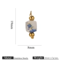 Pendente in ceramica a fiori blu e bianchi con perline in acciaio inossidabile, 19x8mm - Orchidea Oro 8mm Quadrato