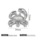 Silberner Edelstahl Krabbenanhänger für DIY-Schmuck, Größe 21 mm mal 20 mm - Stahlfarbe Krabbe Stil