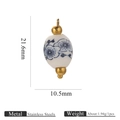 Pendaglio ovale in ceramica a fiori blu con terminali dorati, 21,6mm x 10,5mm - Prugno Blu Scuro Barile 10.5mm