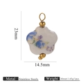 Ciondolo a fiore in ceramica floreale blu e viola con gancio in acciaio dorato 23mm - Peonia Oro Fiore 14.5mm