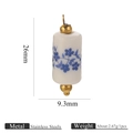 Pendente cilindrico in ceramica con fiori blu e tappi in acciaio inossidabile - Floreale Blu Tubo 9.3mm