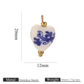 Pendente cuore in ceramica blu e bianca con decorazioni in acciaio inox dorato - Stile Cuore 2