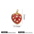Gold stainless steel strawberry charm pendant with red enamel finish for DIY jewelry - Gold Strawberry Red Enamel