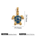Gold stainless steel sea turtle pendant charm with blue glitter inlay for DIY jewelry - Gold Turtle Blue Glitter