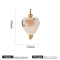 Pendaglio a cuore in ceramica e acciaio inox con fiori blu e rosa, 20x12 mm - Stile Cuore 20