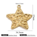 Gold plated stainless steel star pendant with hammered texture measuring 37x34.5mm - Large Star Style / Gold Star (KB931)