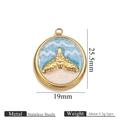 Nautischer Walflossen-Anhänger aus Edelstahl mit Meereswellen-Design in 19mm Durchmesser - Gold Rund Blaue Meerjungfrau Schwanz