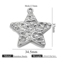 Silver pentagram star pendant in stainless steel with hammered texture and 37mm size - Large Star Style / Steel Star (KB931)