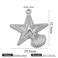 Silver stainless steel starfish and seashell pendant charm with textured details - Starfish Shell Combo / Steel Star Shell (KY151)