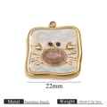 Quadratischer Edelstahl-Krabbenanhänger mit blauen Wellen und Vergoldung, 22mm - Gold Quadrat Krabbe Emaille