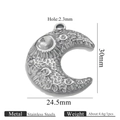 Silver stainless steel moon pendant with crater texture and top hole hanging detail - Steel Oil-Pressed Moon