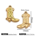 Golden stainless steel cowboy boot pendant with green enamel detail and size specs - Gold Shoe Single Sided Drip Oil - Green