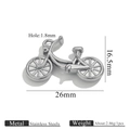 Silver stainless steel bicycle pendant with 26mm width and detailed dimensions - Vintage Bicycle Style 1 / Silver