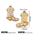 Golden stainless steel boot pendant with purple enamel for DIY jewelry making - Gold Shoe Single Sided Drip Oil - Purple
