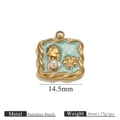 Quadratischer mintgrüner Emaille Anhänger aus Edelstahl mit goldfarbenen Blumendetails - Gold Quadrat Grün Emaille Perle