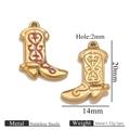 Golden stainless steel boot charms with red enamel details for jewelry making - Gold Shoe Single Sided Drip Oil - Red