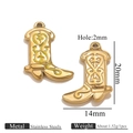 Golden stainless steel cowboy boot pendant with green enamel heart and cross patterns - Gold Shoe Single Sided Drip Oil - Yellow