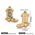 Polished stainless steel cowboy boot pendant charms in black enamel and gold finish - Gold Shoe Single Sided Drip Oil - Black