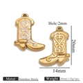 Golden stainless steel boot pendant with white enamel heart design and 20mm height - Gold Shoe Single Sided Drip Oil - White