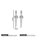 Pair of mini stainless steel sword pendants with sun patterns and dimension labels - Sun Pattern Sword Pendant (3107) / Silver