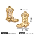 Pink enamel stainless steel cowboy boot pendant charm for DIY jewelry making - Gold Shoe Single Sided Drip Oil - Pink