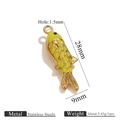 Articulated fish pendant in yellow enamel and gold stainless steel finish for necklaces - Non-movable Yellow