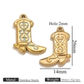 Gold stainless steel boot pendant with light blue enamel inlay and heart pattern - Gold Shoe Single Sided Drip Oil - Blue