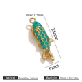 Golden stainless steel koi fish pendant with teal blue enamel scales and 1.5mm loop hole - Non-movable Green