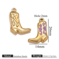 Stainless steel golden cowboy boot pendant with purple enamel floral texture detail - Gold Single Sided Drip Oil - Purple