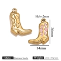 Stainless steel cowboy boot pendants in polished gold and pink enamel styles - Gold Single Sided Drip Oil - Pink