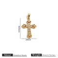 Pendentif croix en acier inoxydable plaqué or avec cristaux et détails de dimensions - Style de Croix en Strass Ronds Pavés (1)