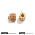 18k gold plated stainless steel spacer bead with pink rectangular zircon for DIY bracelet - Pink