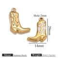 Golden stainless steel cowboy boot pendant set with white enamel inlay for jewelry making - Gold Single Sided Drip Oil - White