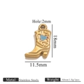 Golden cowboy boot pendant with blue heart detail, stainless steel 18x11.5mm charm - Gold Shoe Double Sided Drip Oil Heart - Blue