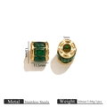 18k gold plated stainless steel spacer bead with green crystal and engraved patterns - Dark Green