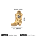 Golden stainless steel cowboy boot pendant with black heart detail and size dimensions - Gold Shoe Double Sided Drip Oil Heart - Black