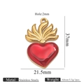 18k gold plated heart pendant with red resin wing design in polished stainless steel - Wide Flaming Heart Gold (Z2921G6)