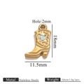 Golden stainless steel cowboy boot charm with heart detail and 18mm height measurement - Gold Shoe Double Sided Drip Oil Heart - Green