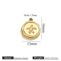 Gouden rvs hanger met zeester reliëf en de afmetingen van 16mm bij 13mm groot - Zeester / Goud